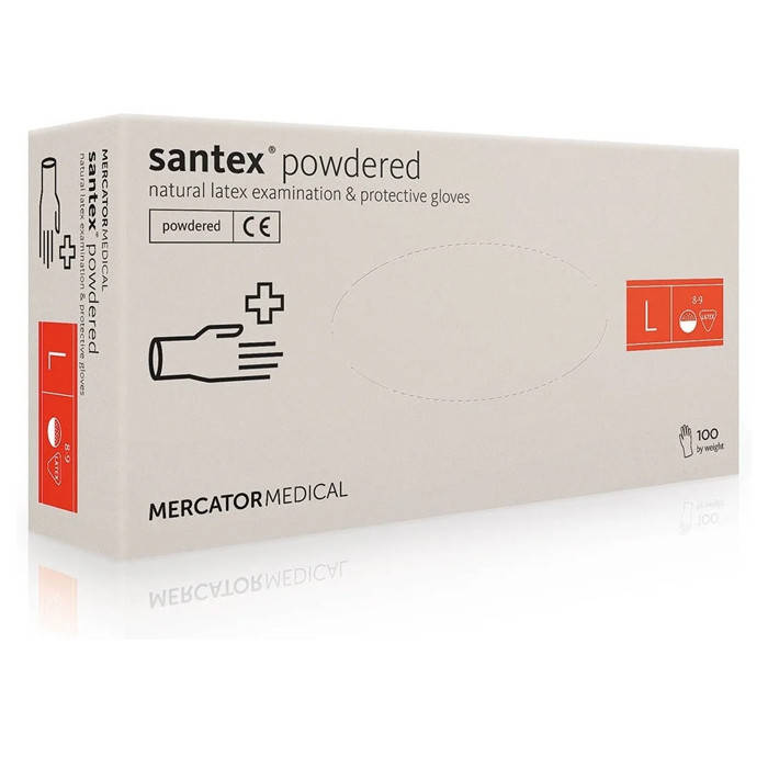 

Перчатки латексные MERCATOR Santex Powdered WHITE опудренные, размер , 100 шт, Белый