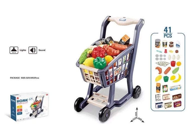 

Детская тележка для супермаркета с продуктами 41 предмет 668-101