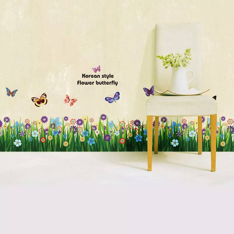 

Наклейка на стену, на окно, на витрину "полевые цветы и бабочки" 1метр 60см*15см (лист 50*70см), Разные цвета