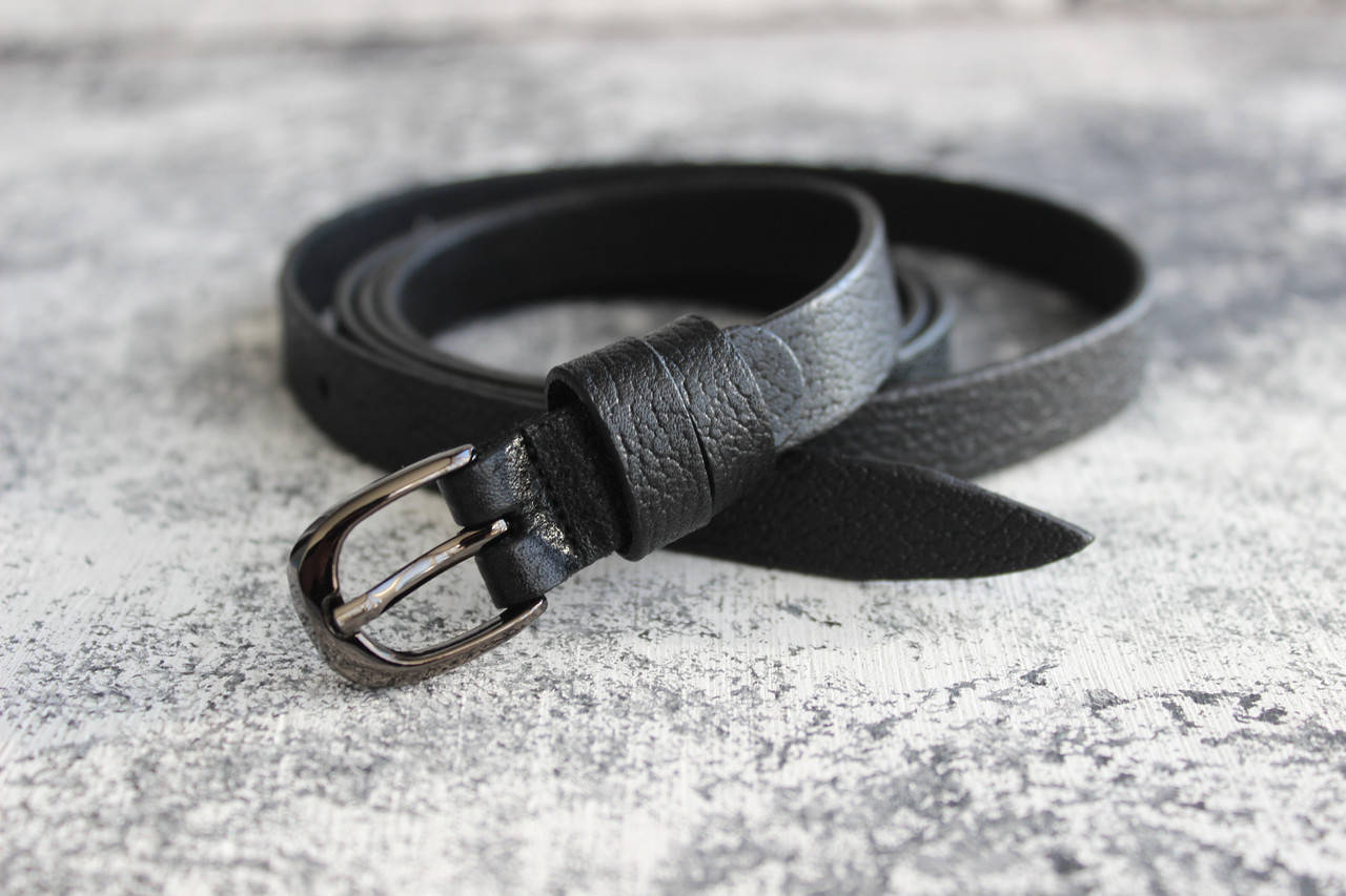 

Женский кожаный тонкий ремень черного цвета, Черный