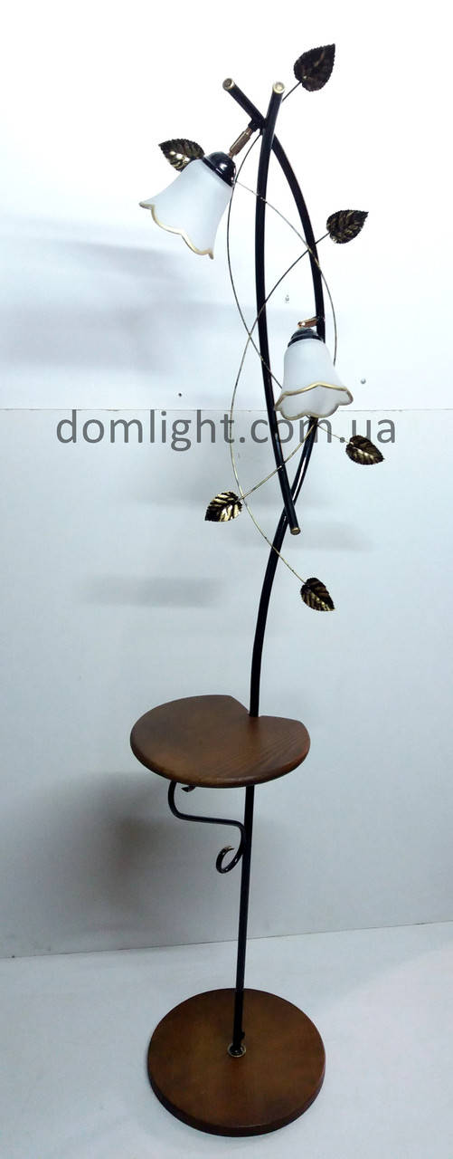 

Торшер с деревяной полкой на два поворотных плафона чорный Маркиз