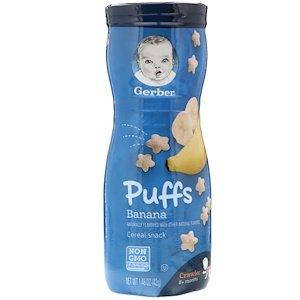 

Gerber, Снек Puffs с хлопьями, для детей в возрасте от 8 месяцев, Гербер, со вкусом банана, 42 г