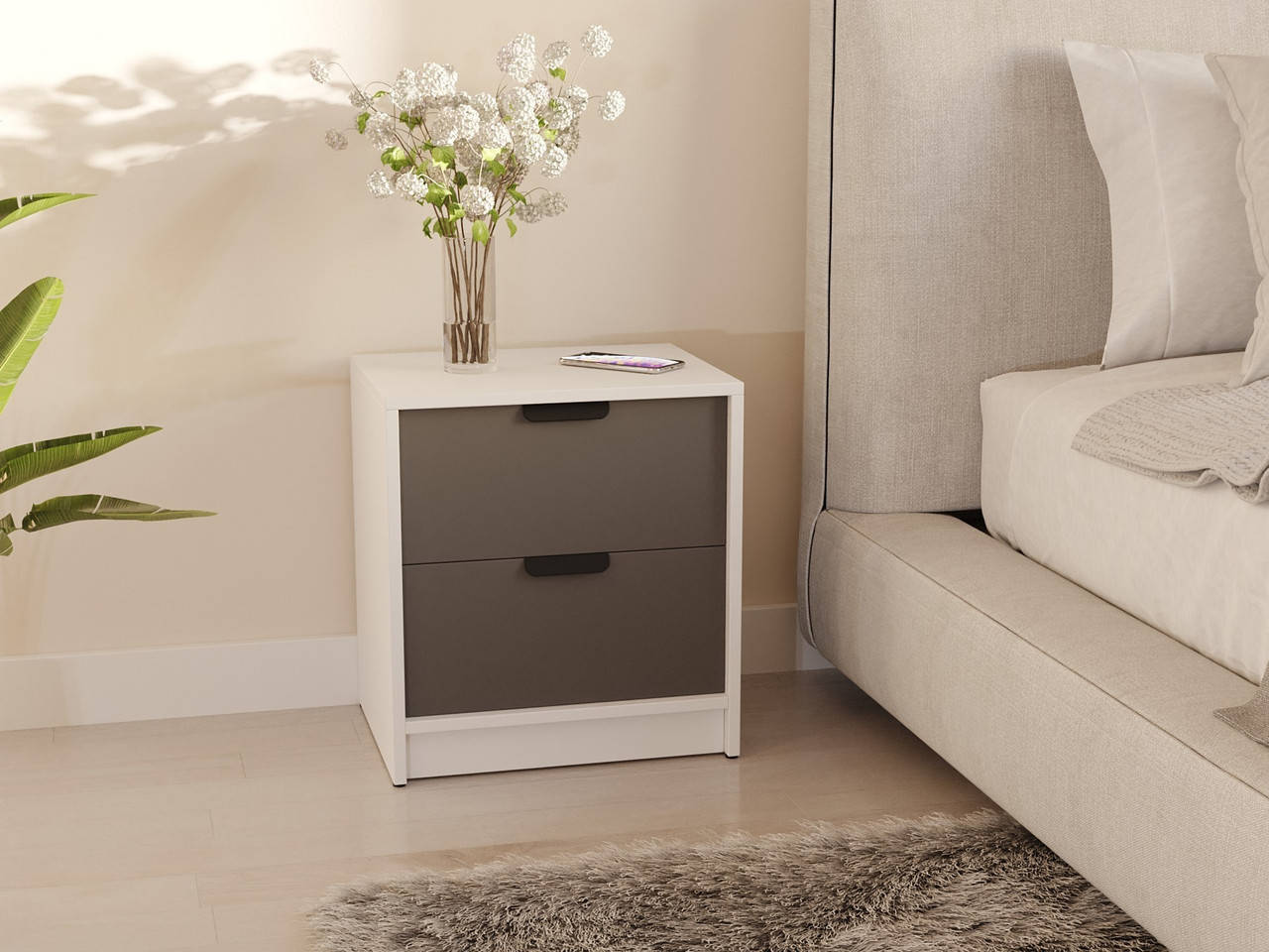 

Прикроватная тумбочка Moreli T-3 Ш450*В490*Г350 Белый-Антрацит