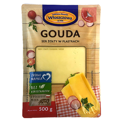 

Сир нарізка Гауда Влощова Gauda Włoszczowa 500g 20шт/ящ (Код : 00-00003329)