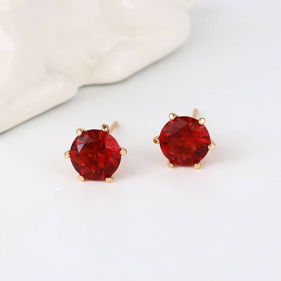 

Серьги гвоздики, Красный камешек, медицинское золото Xuping, 18К