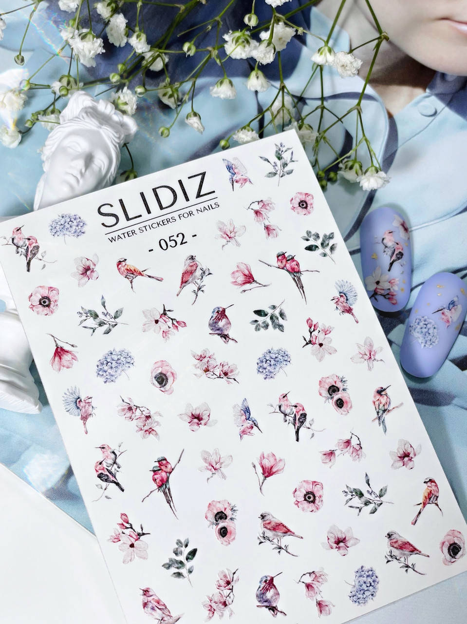 

Слайдер-дизайн SLIDIZ водная наклейка для ногтей на любой фон, птицы, цветы