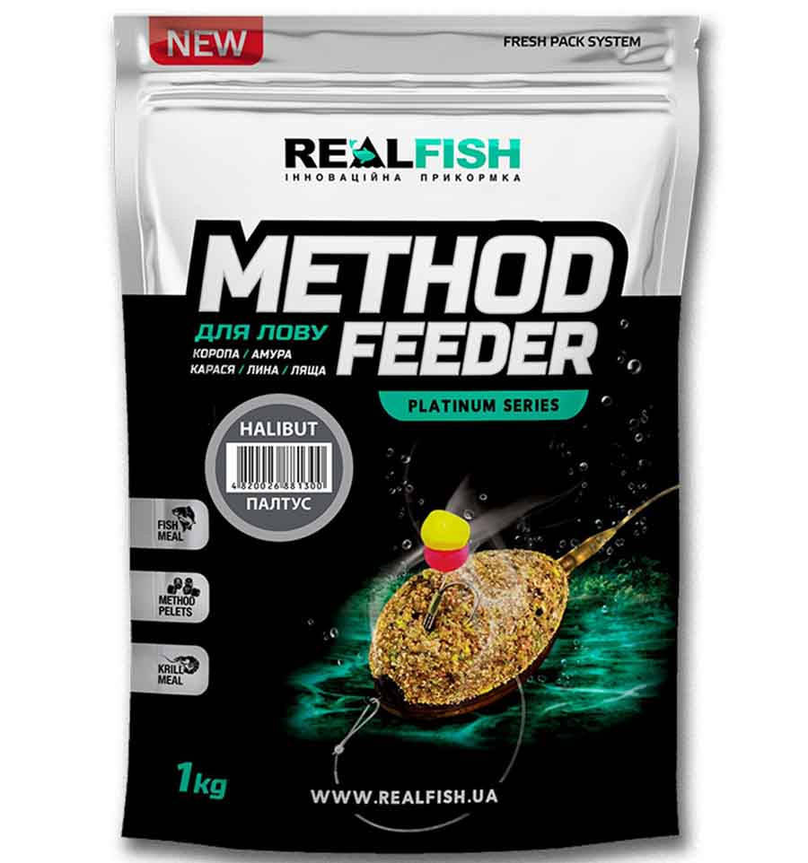 

Прикормка для рыбалки REAL FISH Метод ПАЛТУС, 1 кг
