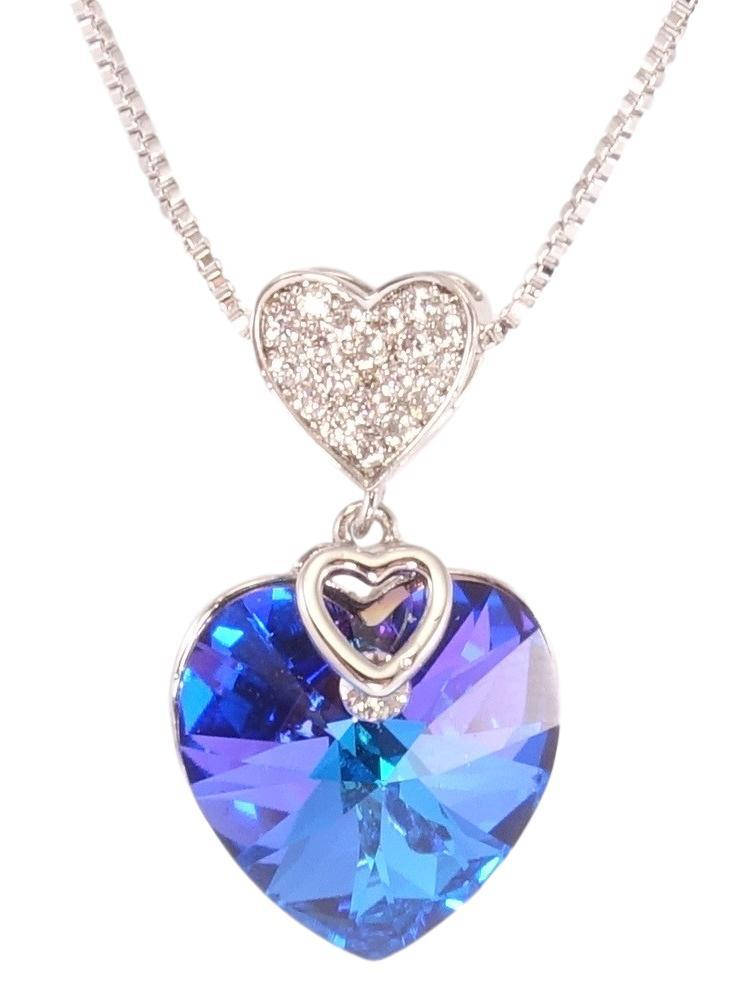 

Кулон Xuping Родий с кр-ми Swarovski на цепочке "Сердечки с цирконием и кристаллом Capri Bl" дл. 39,5-44,5см х