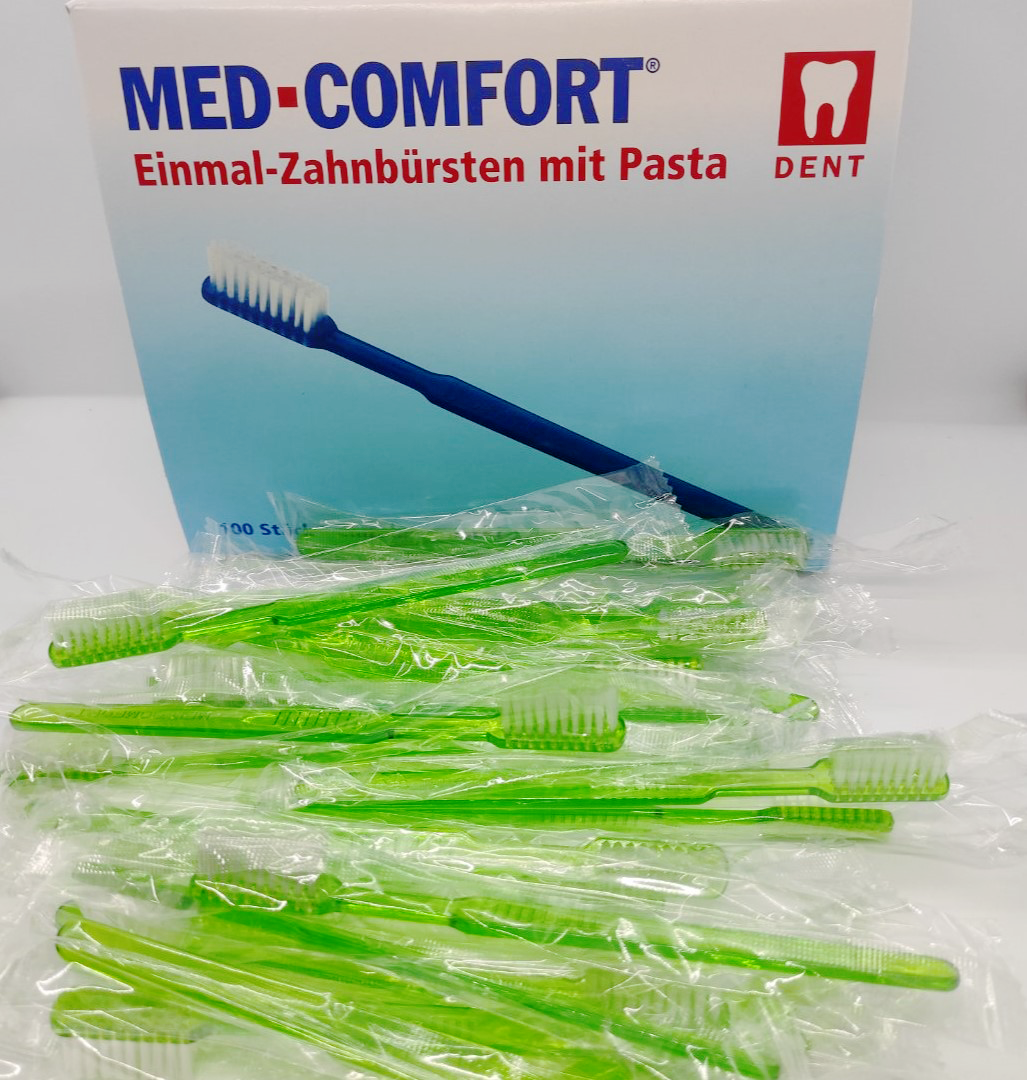 

Щётка зубная одноразовая с пастой Med Comfort лайм, 100 шт/уп