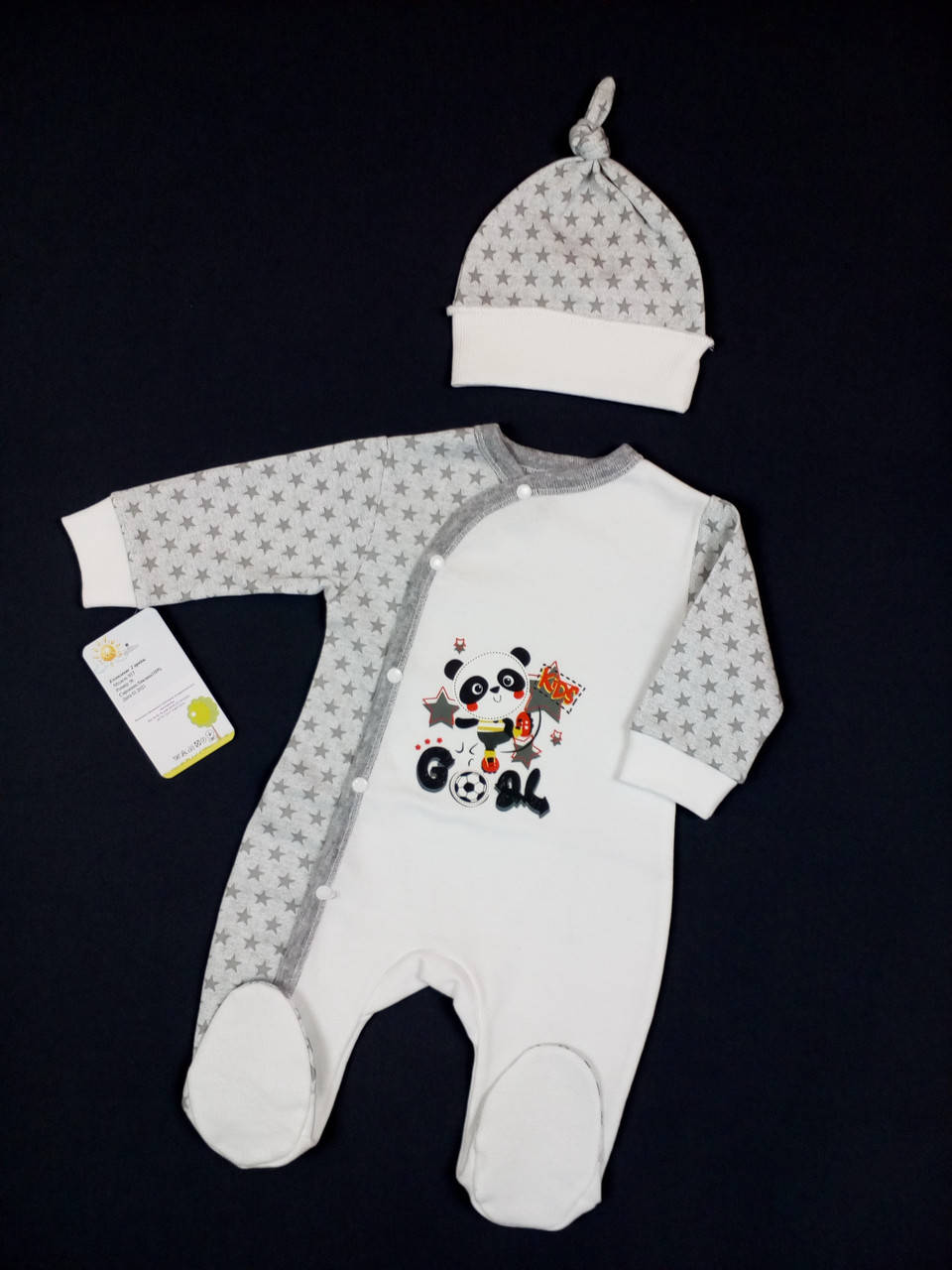 

Человечек + шапочка HappyTot Панда футболист 56см белый с серым 937