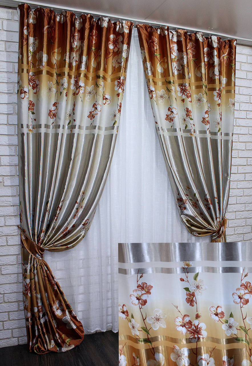 

Фотошторы (2шт. 1,5х2,7м.) с цветочным принтом. Код 725ш 30-511, Оранжевый