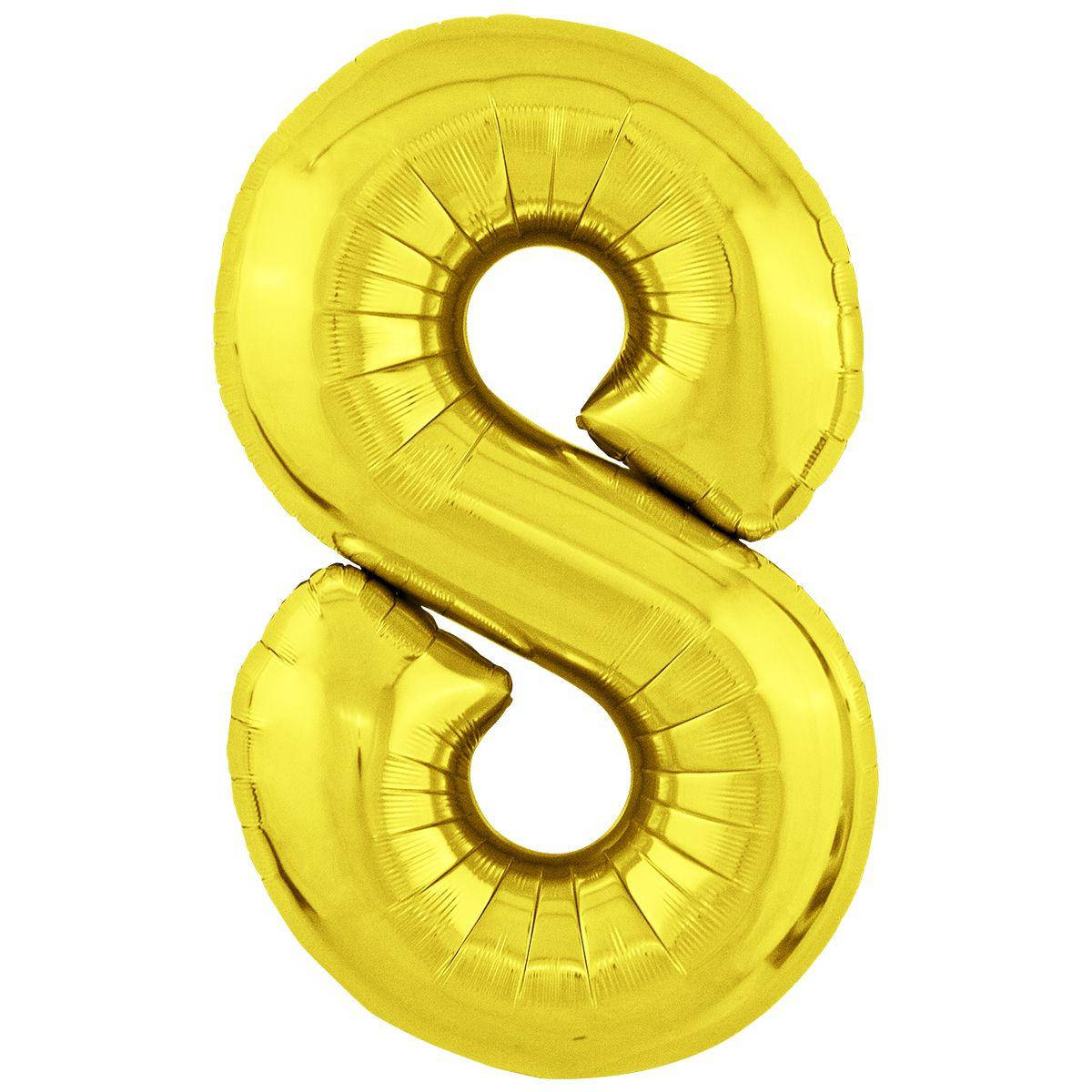 

Фольгированная цифра Slim STAR золото "8" 30 "(76см) в упаковке, Золотистый