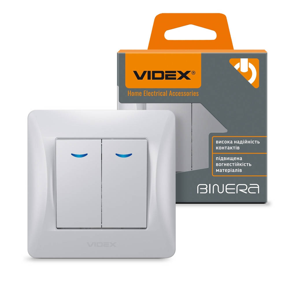 

Выключатель с подсветкой двухклавишный VIDEX BINERA встроенный серебряный шёлк VF-BNSW2L-SS