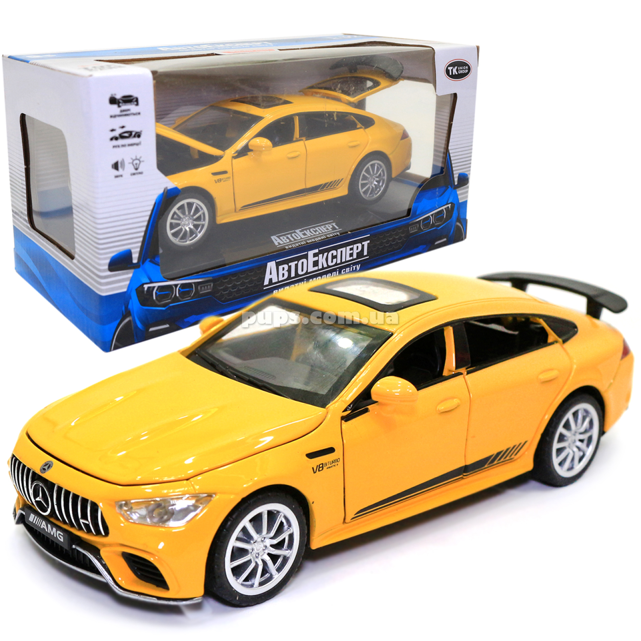 

Игрушечная машинка металлическая Mercedes-Benz AMG «АвтоЕксперт» Мерседес желтый звук свет 15*6*5 см (26902)