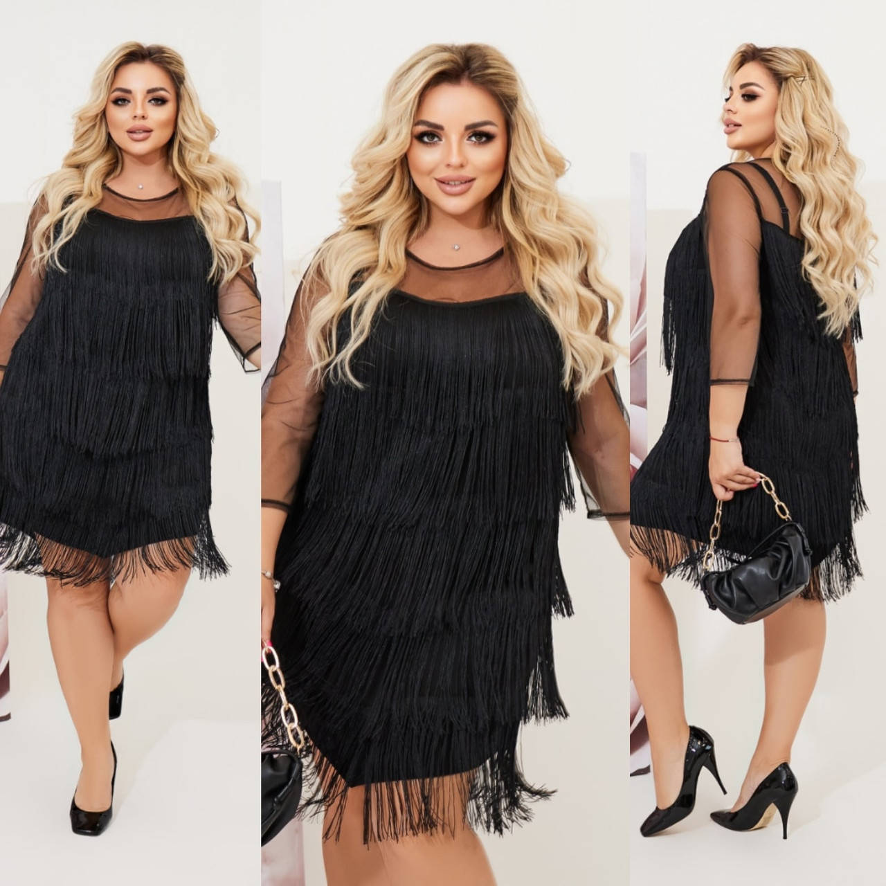 

Женское вечернее платье с бахромой большого размера: 48,50,52,54,56,58,60