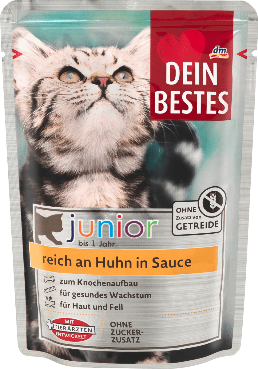 

Полнорационный корм для кошек до 1 года с курицей в соусе Dein Bestes Junior, 100 гр.