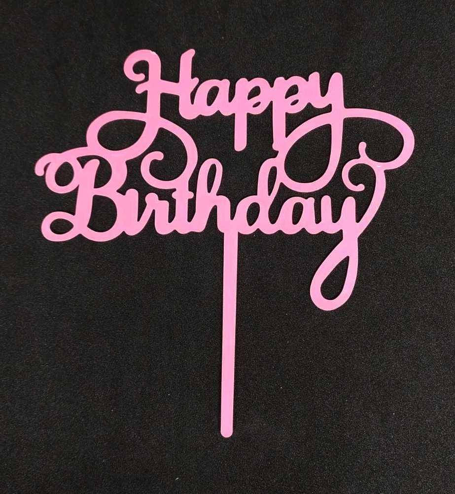 

Топер для кондитерських виробів "Happy birthday" пластик рожевий 3