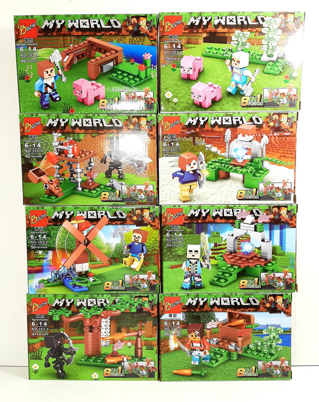 

Конструктор 353-1/2/3/4/5/6/7/8 MINECRAFT, Майнкрафт 35-50 деталей , 8 видів