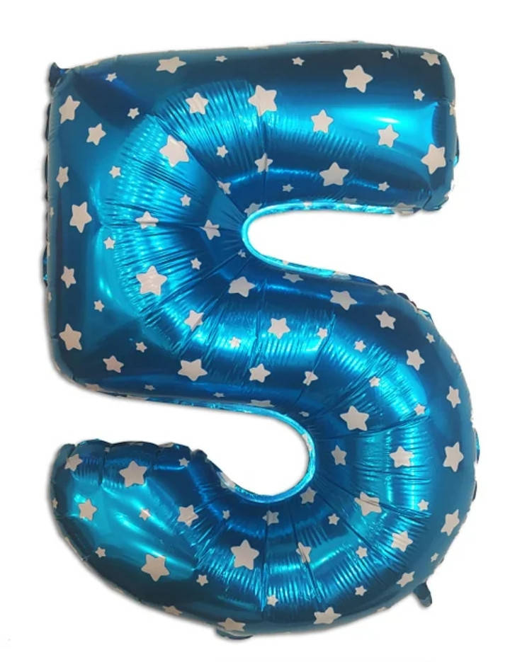 

Фольгированная цифра 5 голубая со звездочками 80 х 55 см, Голубой