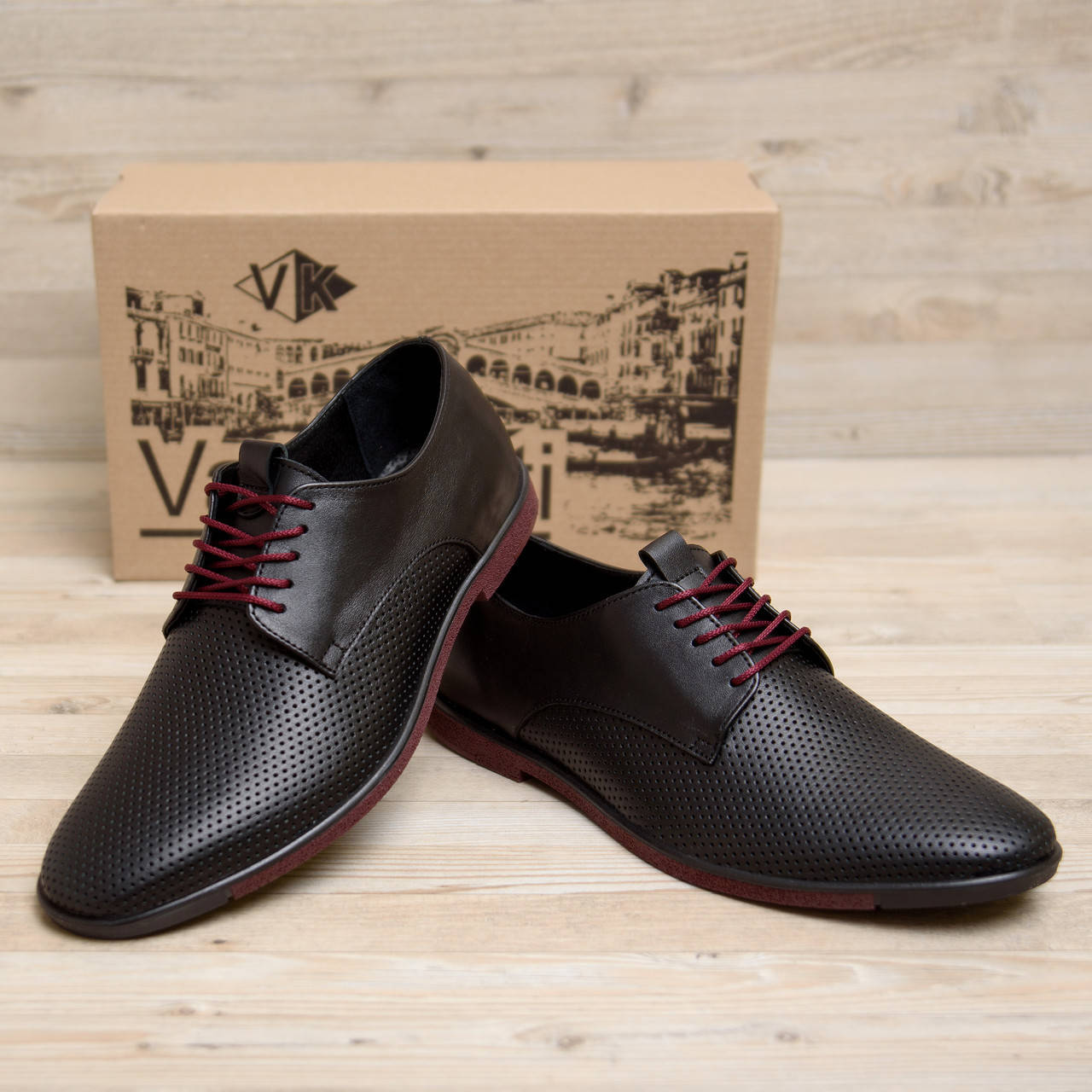 

Мужские кожаные летние туфли VanKristi classic black 45, Черный