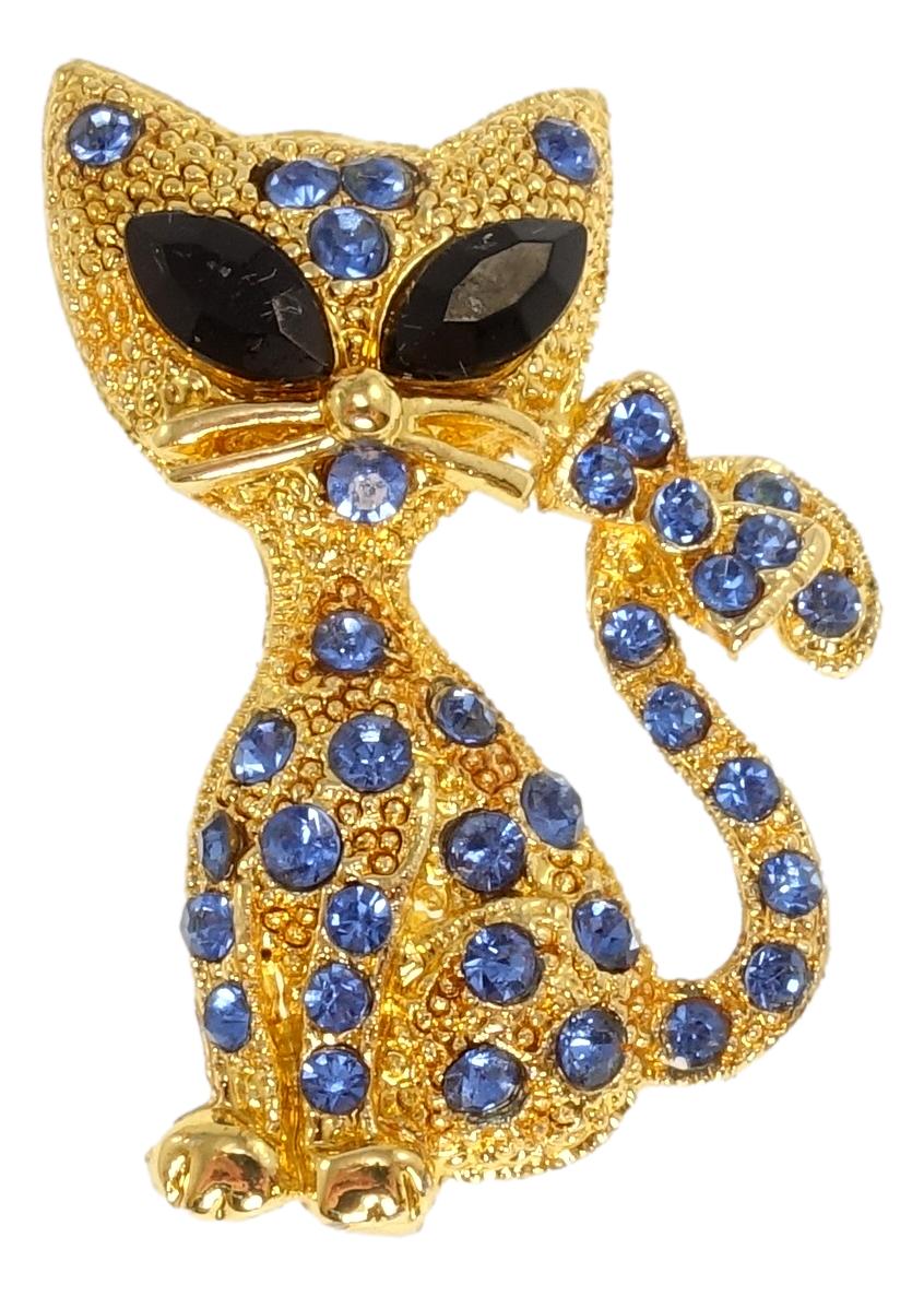 

Брошь "Кошка с голубыми стразами"
