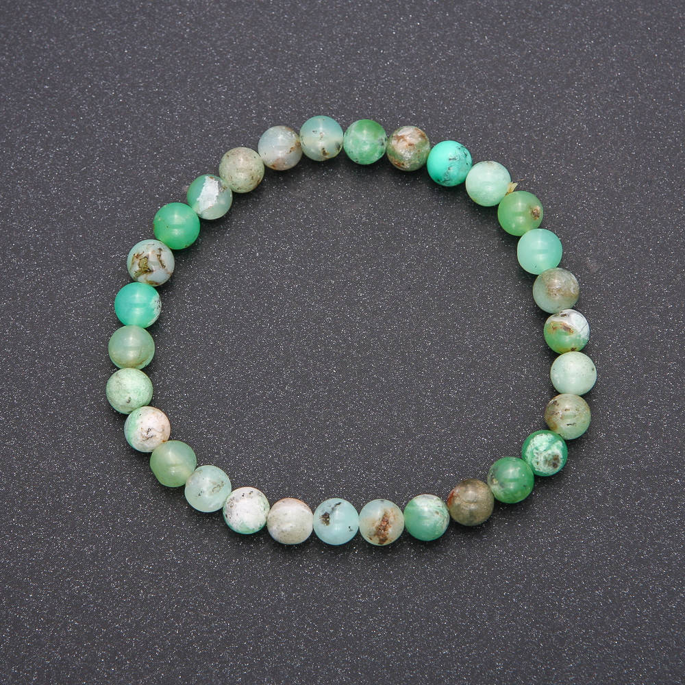 

Браслет из натурального камня Хризопраз на резинке гладкий шарик d-6(+-)мм обхват 18см
