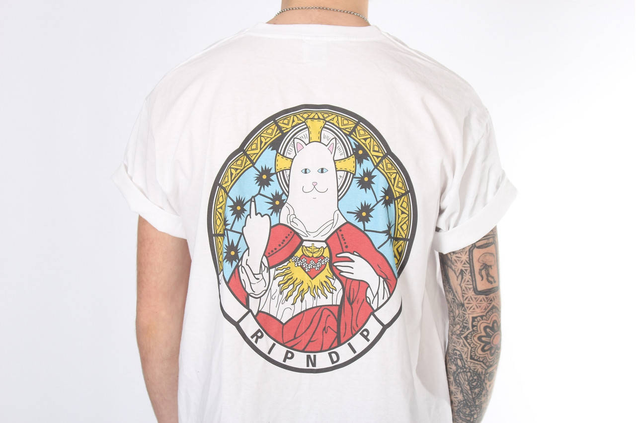 

Женская футболка белая с принтом Ripndip Кот на троне унисекс, Белый