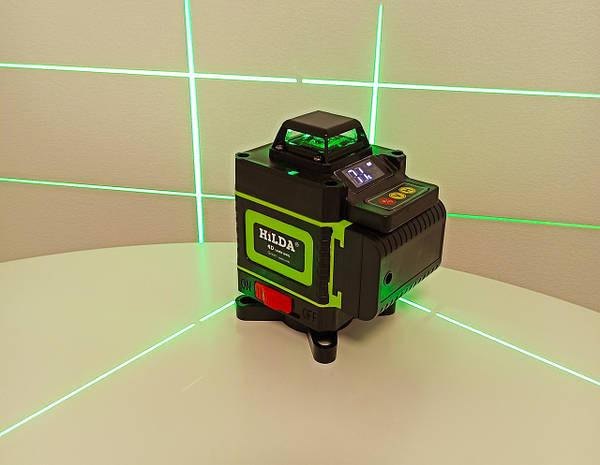 

ОРИГИНАЛ! !4D! !ЗЕЛЕНЫЙ ЛУЧ + ПУЛЬТ! Лазерный уровень Hilda 4D 16 линий с дисплеем, лазерний рівень