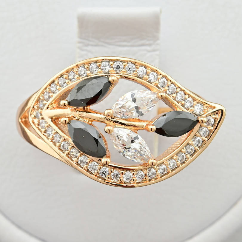 

Кольцо Xuping 14584 ширина 11 мм чёрно-белые фианиты позолота 18К размер 17