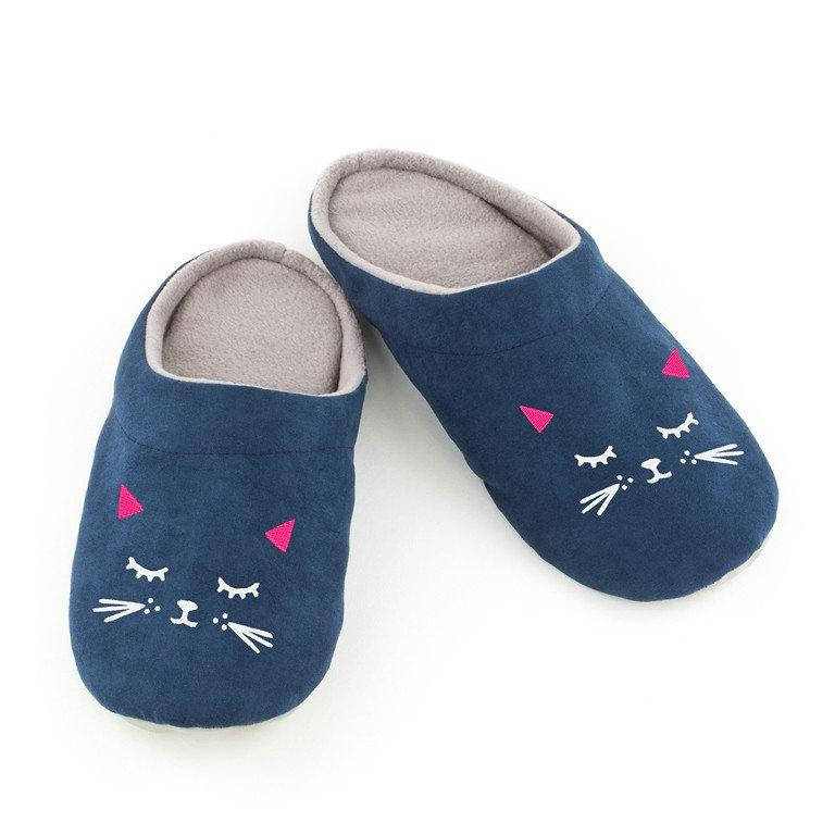 

Домашние тапочки шлепки с вышивкой Котик багира Синий