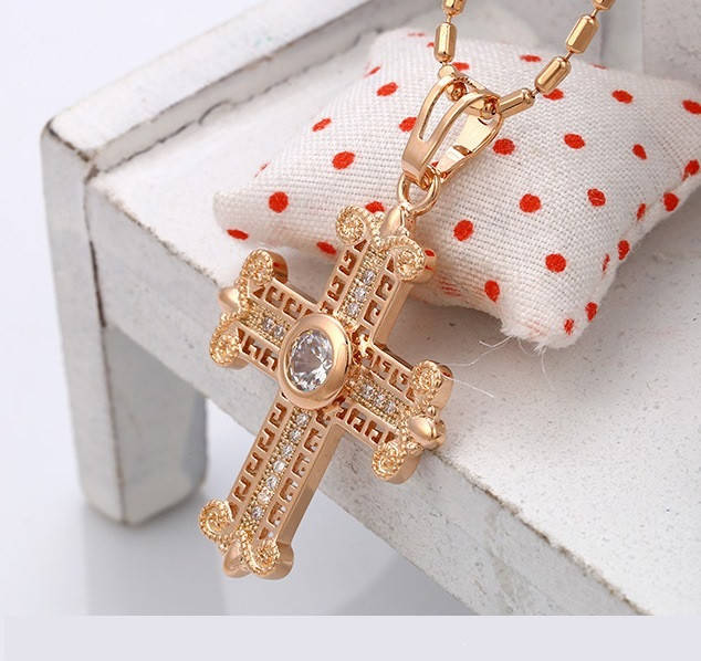 

Крест Ажурный с цирконием, позолота 14К