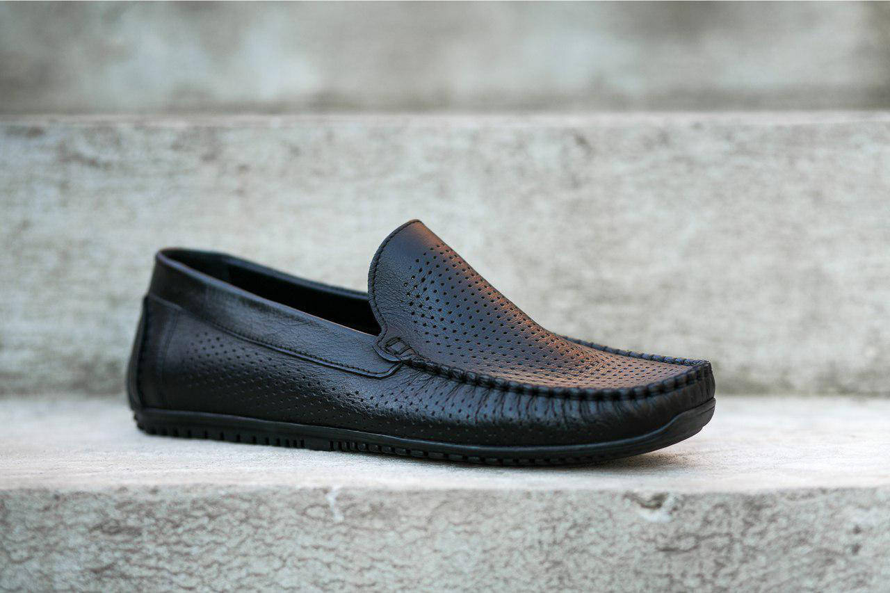 

Мокасини чоловічі шкіряні перфоровані чорні Prime Shoes