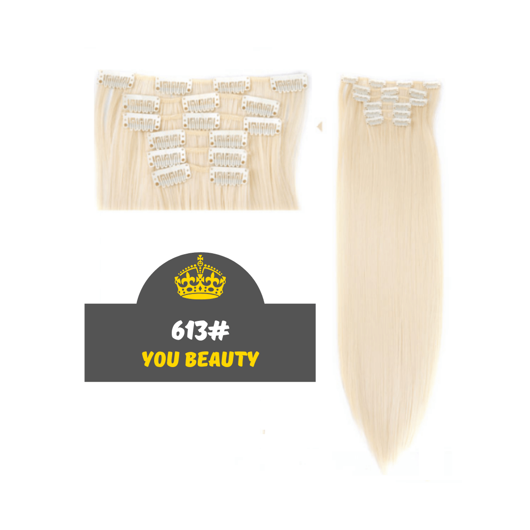 

Волосы на заколках прямые блонд. Трессы на клипсах 613#. Термоволосы 6 прядей