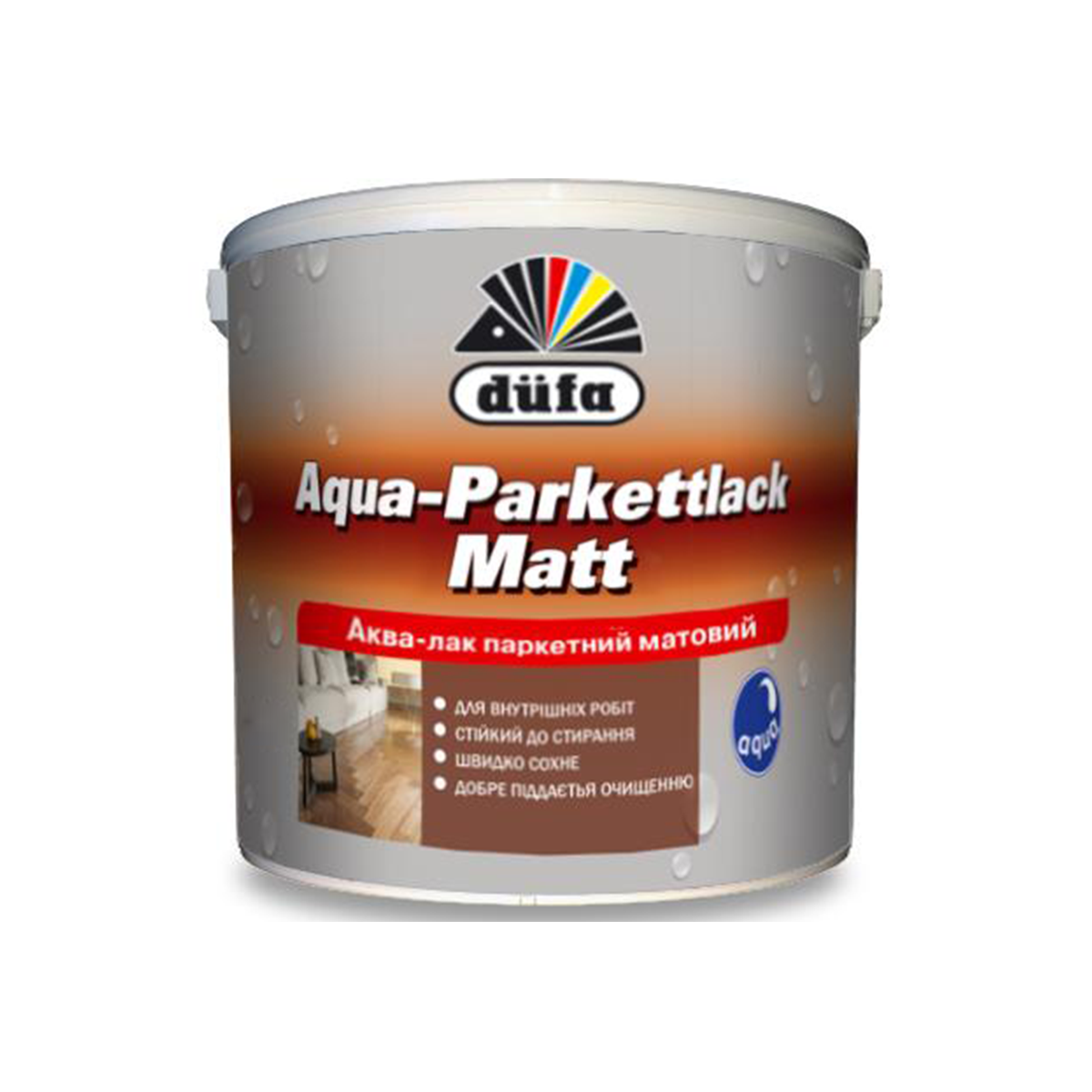 

Лак паркетный Dufa Aqua-Parkettlack Matt полуматовый 2.5л, Прозрачный