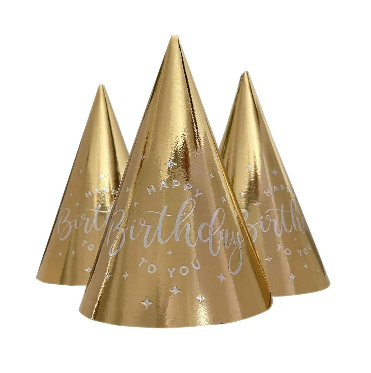 

Колпак праздничный Хром "HappyBirthday" золото "Gold" 15 см