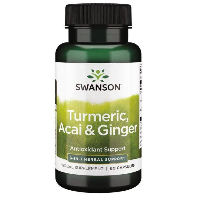 

Куркума, асаи и имбирь Swanson Turmeric, Acai & Ginger Antioxidant Support 60 капс.
