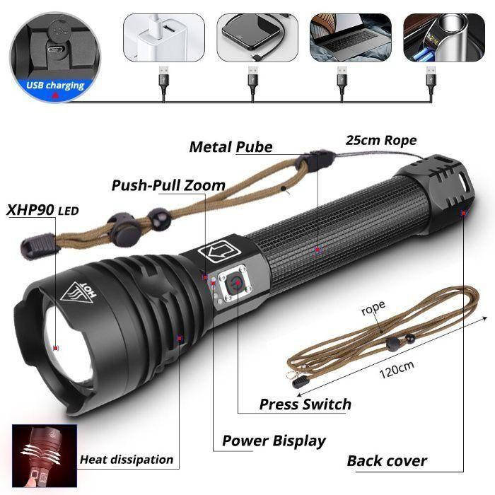 

Супер Фонарь TRLIFE XHP 90 ЗУМ/18650/26650/USB/Convoy Police Boruit