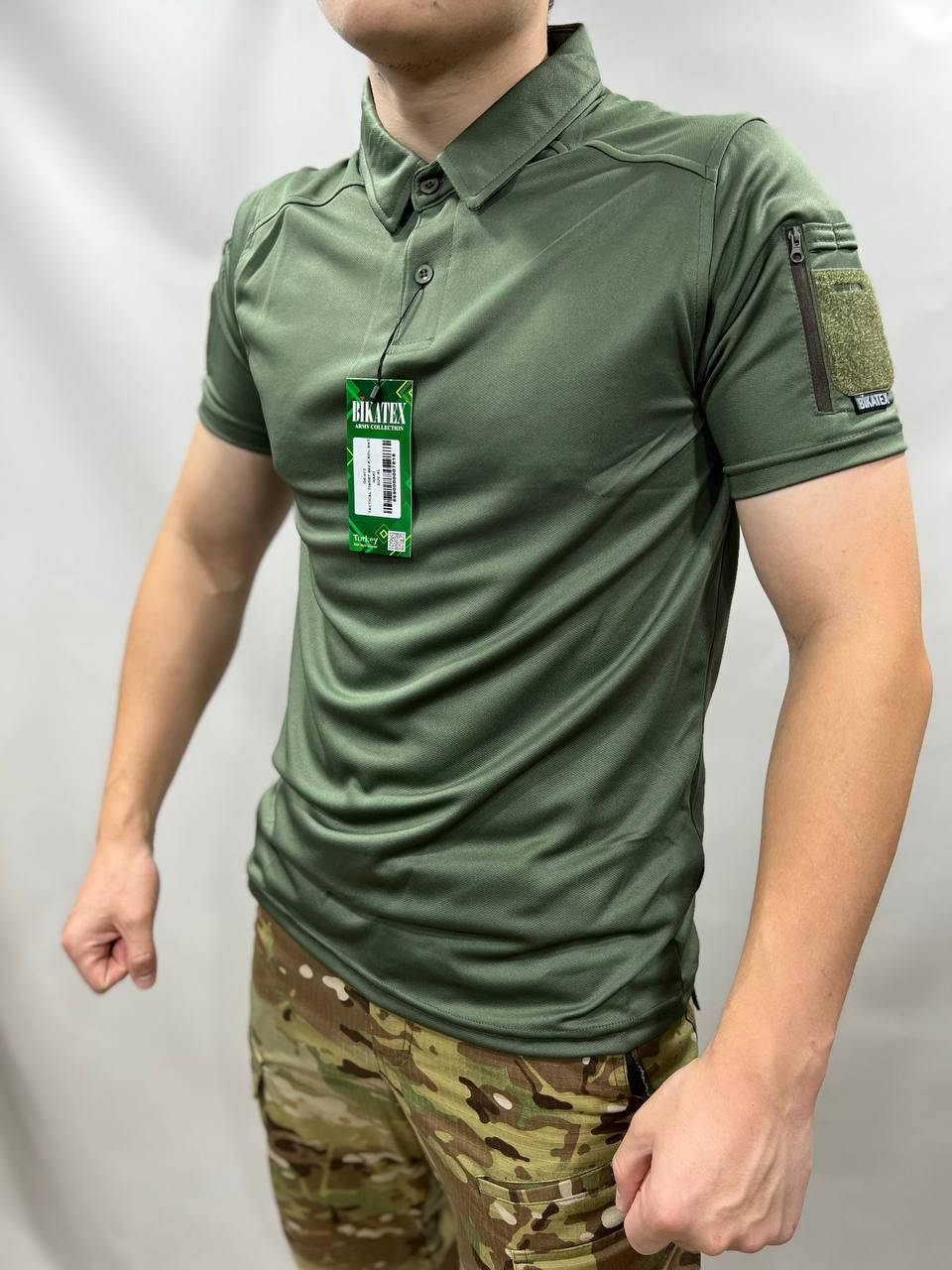 

Потоотводящая футболка Polo (Поло) в цвете олива с шивронами для военных ЗСУ и других структур M, Оливковый