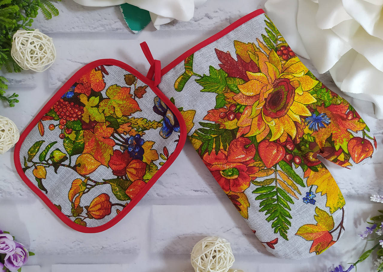 

Кухонный набор рукавица с прихваткой ткань лён, Разные цвета