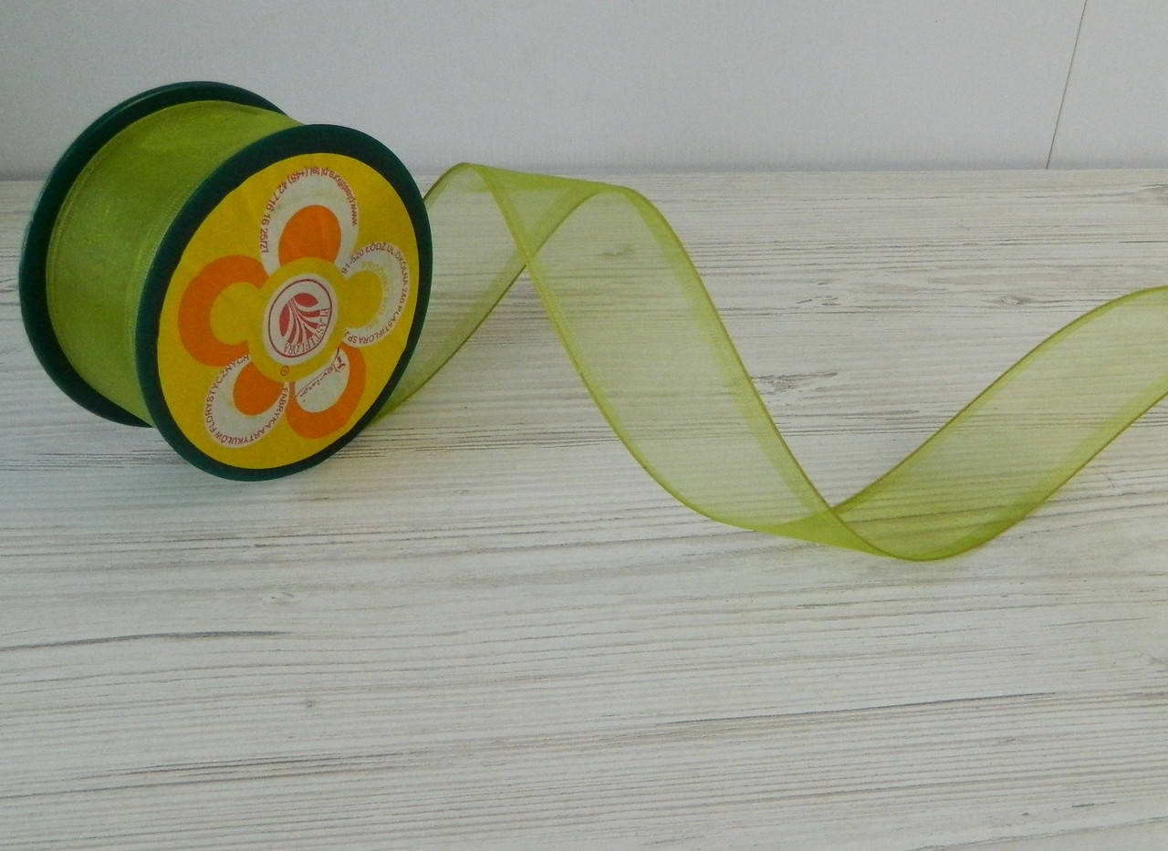 

Декоративная лента органза 4см зеленая