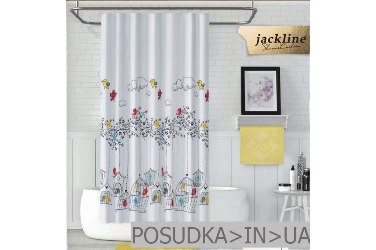 

Шторка для ванной из ткани Jackline Birds BS6144 Птички в клетке полиестр