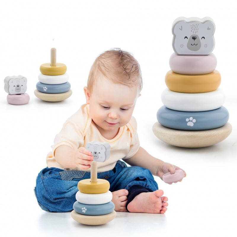 

Деревянная пирамидка-неваляшка Viga Toys PolarB Белый мишка (44005), Разные цвета