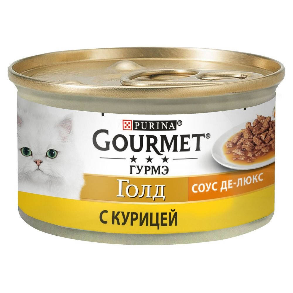 

Gourmet Gold Соус Де-Люкс з куркою, шматочки у соусі, консерва для котів 85г