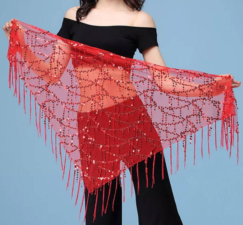 

Платок / пояс / косынка c пайетками для восточного танца, Красный