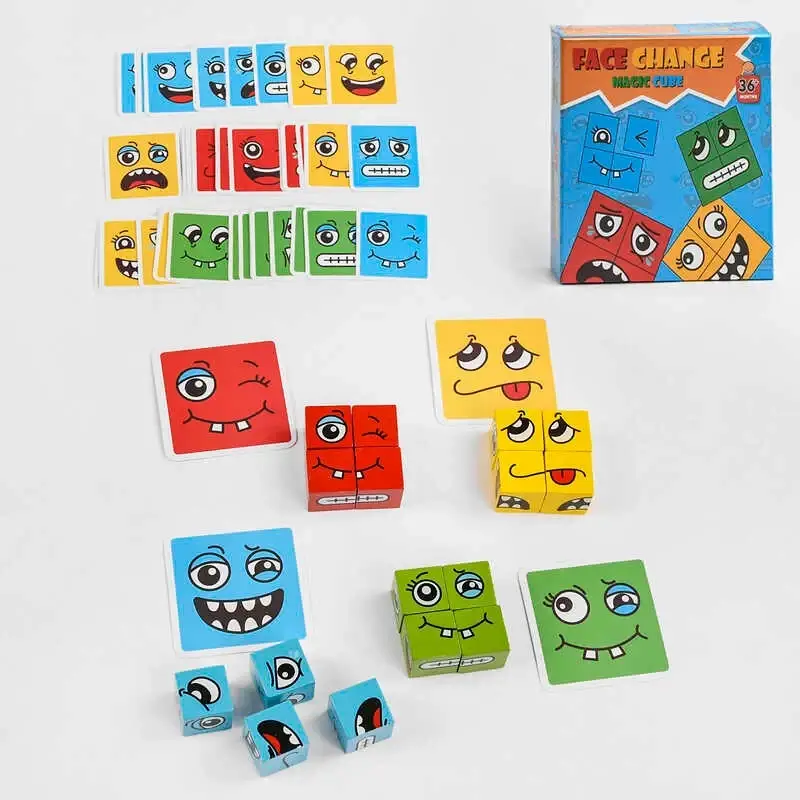 

Деревянная игра С 49843 “Смена лиц”, 81 элемент, 16 кубиков, 64 карточки, в коробке