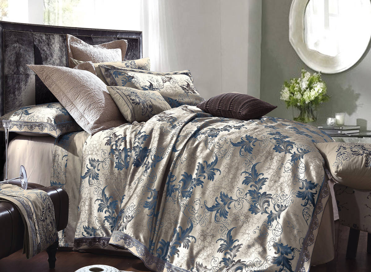 

Хлопковое постельное белье Liniano blue SoundSleep из жаккардового сатина Полуторный комплект, Синий