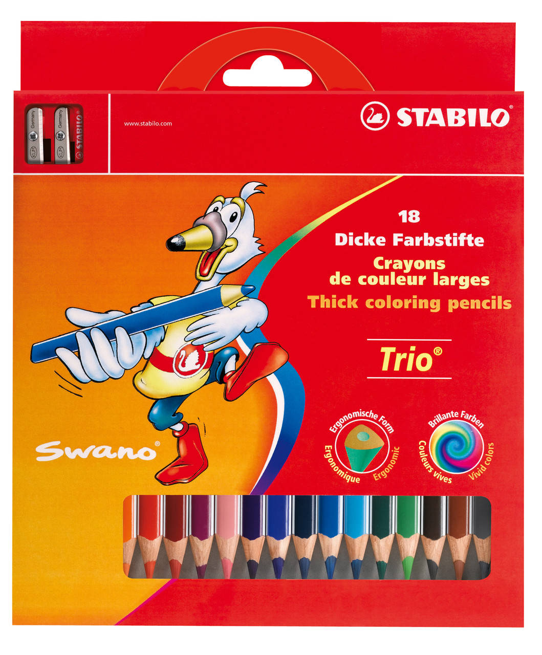 

Карандаши 18 цветов с точилкой STABILO Trio