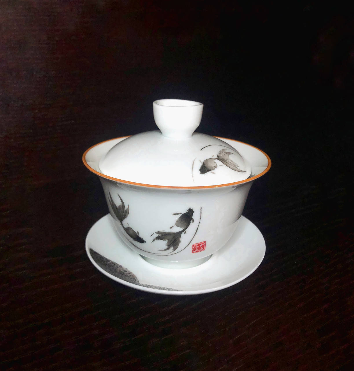 

Гайвань "Рыбки" нефритовый фарфор 180 мл, Белый