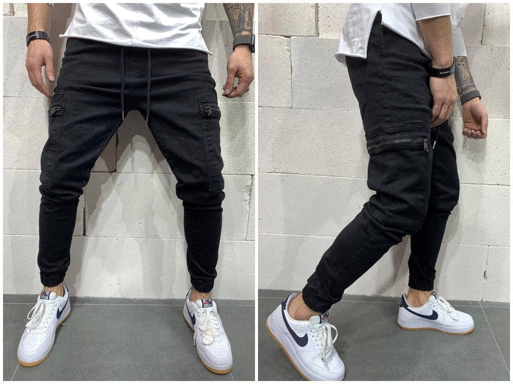 

Черные джинсы на манжете мужские зауженные к низу Турецкие s m l xl xxl