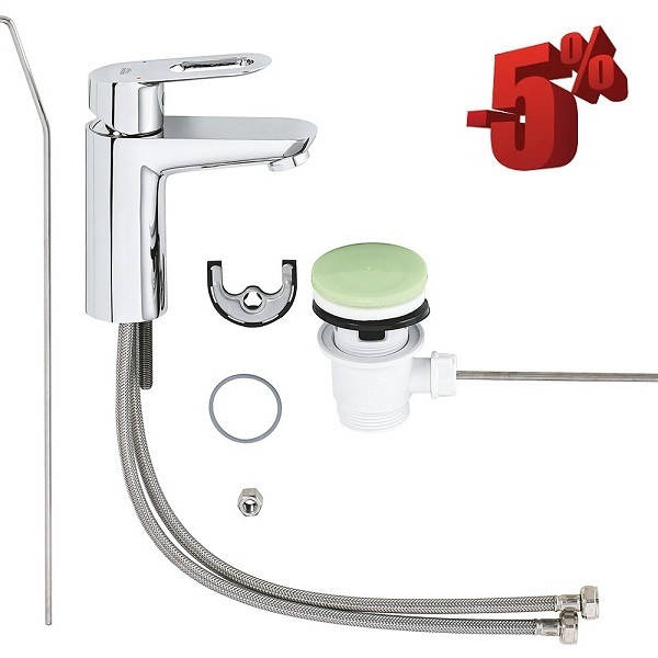 

Смеситель для раковины Grohe BauLoop 23335000 с донным клапаном, Хром